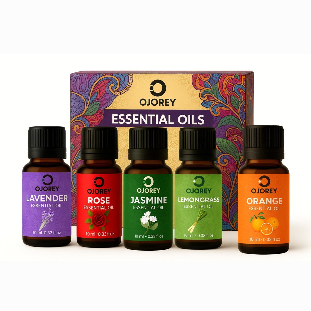 Aromas Essential Oil - Lavender, Lemongrass, Jasmine, Orange, Rose (Pack of 5 x 10ml) | 100% Pure & Natural | for Diffuser, Skin, Hair, Massage & Aromatherapy (Essential Oils - 5)