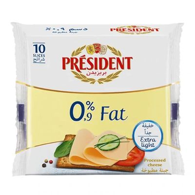 Presidents Extra Light Processed Cheese Slices, 0.9% Fat, 10 Slices 200g (From UAE)