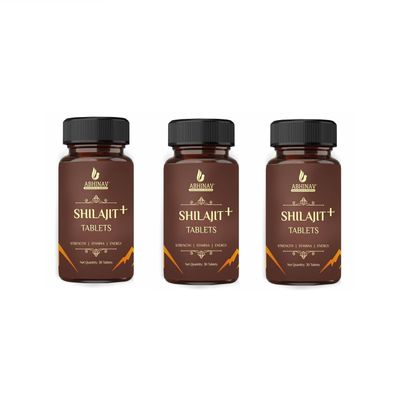 Abhinav Shilajit + Tablets | Stamina booster tablets | All-in-one energy supplement | Elevate your strength, stamina, and energy levels (30 Tablet, Pack of 3)