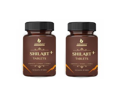 Abhinav Shilajit + Tablets | Stamina booster tablets | All-in-one energy supplement | Elevate your strength, stamina, and energy levels (30 Tablets,Pack of 2)