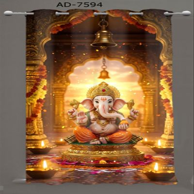 Neymo Polyester 3D Digital God Ganesh Printed Curtain | 4x5ft Temple Room Use | Spiritual Wall Divider | Decorative Prayer Curtain | Pack of 1