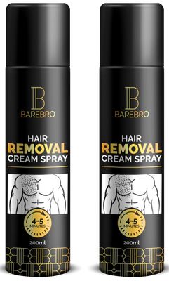 BareBro Hair Removal Cream Spray for Men | Painless Body Hair Removal for Chest, Back, Arms, Legs & Underarms | Fast-Acting, Pleasant Smell | No Razor, No Burn | 200ml | Pack of 2