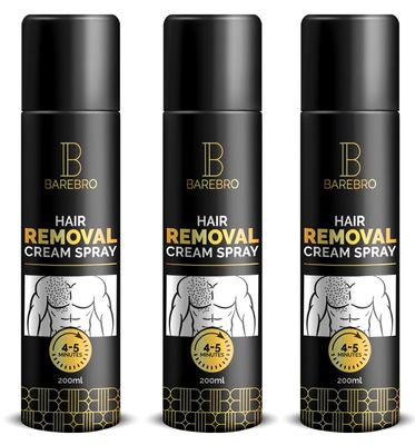 BareBro Hair Removal Cream Spray for Men | Painless Body Hair Removal for Chest, Back, Arms, Legs & Underarms | Fast-Acting, Pleasant Smell | No Razor, No Burn | 200ml | Pack of 3