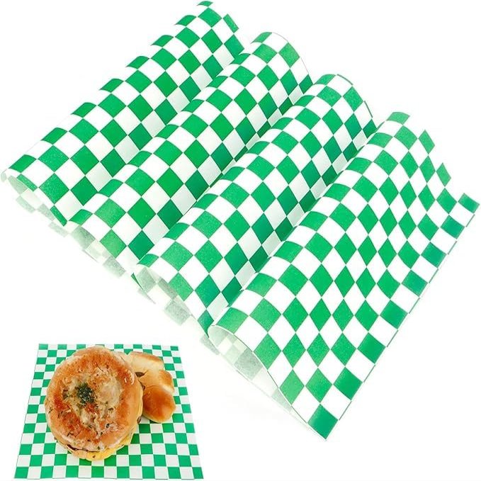 Butter Paper - Green Check Sheets 10x10 Inch | 1 Kg Pack (Approx. 404 Sheets) | Food Grade Wrapping Paper for Sandwich, Burger, Bakery, Gift Wrapping, Craft Use Green Color.