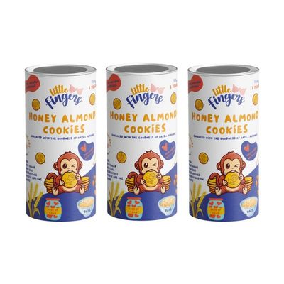 LITTLEFINGERS Organic Cookies With No Refined Sugar And Preservatives For Kids - 150 Grams | Suitable For 1 Years +(Honey Almond, Pack Of 3)