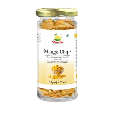 Dawn Lee Natural Mango Chips Slices 30g | Freeze-Dried Fruit Snack | Glass Jar | Natural Fruit Chips, Rich in Vitamins, No Preservative, No Added Sugar, Not Frozen | Healthy, Tasty, Gluten Free Snack for Kids and Adults