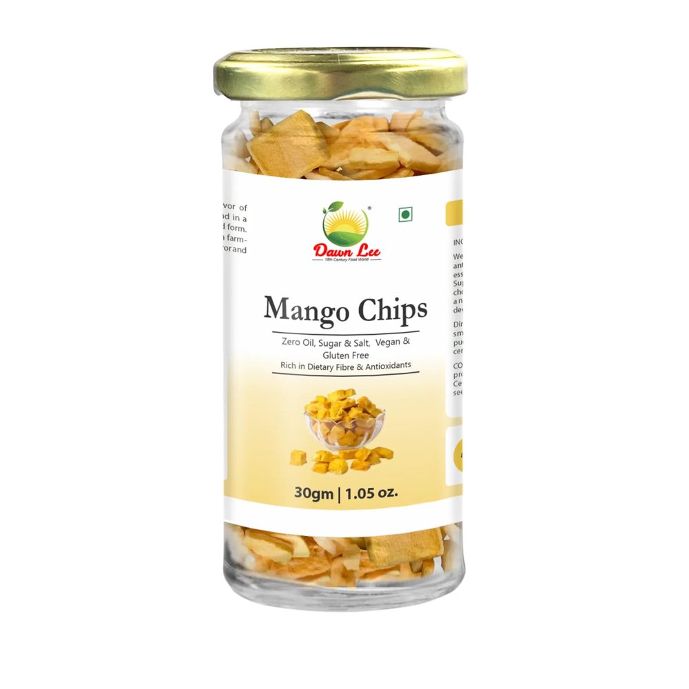 Dawn Lee Natural Mango Chips Slices 30g | Freeze-Dried Fruit Snack | Glass Jar | Natural Fruit Chips, Rich in Vitamins, No Preservative, No Added Sugar, Not Frozen | Healthy, Tasty, Gluten Free Snack for Kids and Adults