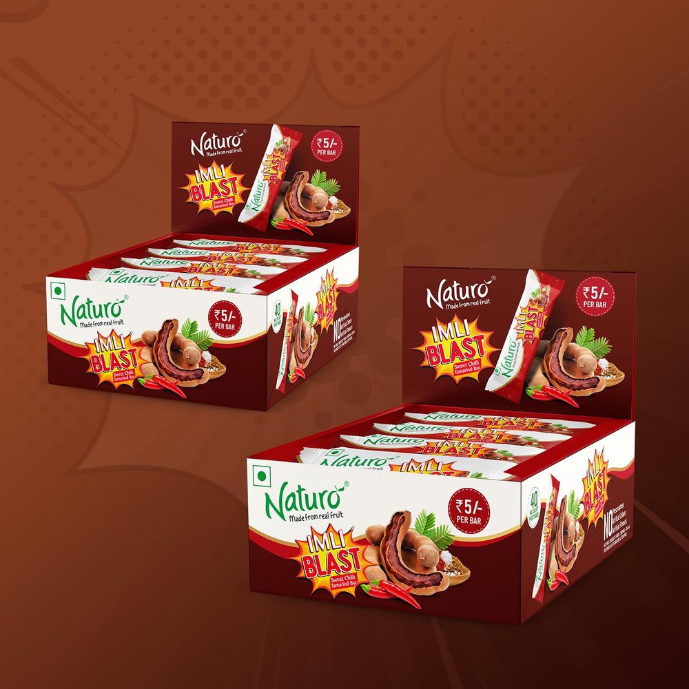 Naturo Imli Blast, Sweet Chilli Fruit Bars | Spicy & Sweet Snack | Travel Pack | Fun Fruit Snacks | 40 Bars Dispenser x 2 Packs | Gifting & On-the-Go Treat