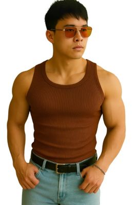 Rockwell Mens Premium Cotton Vest Sleeveless Gym Undershirt | Breathable, Stretchable & Skin-Friendly Innerwear for Everyday Comfort | 005 (in, Alpha, XL, Regular, Brown)