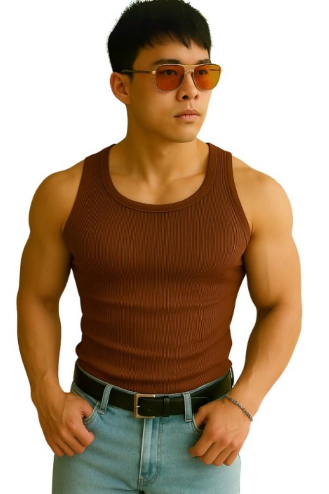 Rockwell Mens Premium Cotton Vest  Sleeveless Gym Undershirt | Breathable, Stretchable & Skin-Friendly Innerwear for Everyday Comfort | 005 (in, Alpha, XL, Regular, Brown)