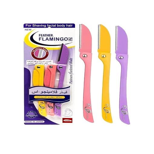 Feather Flamingo Facial Razor for Face, Eyebrows & Body Shaving | 3-Piece Facial Touch-Up Razor for Girls & Women | Precision Hair Remover for Smooth Skin