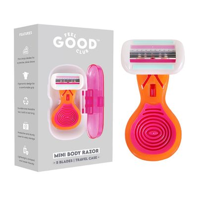 Feel Good Club Mini Razor for Women with 5 Blade System and Compact Travel Storage Case for Body Hair Removal from Arms Legs Underarms and Bikini Area Small Spaces