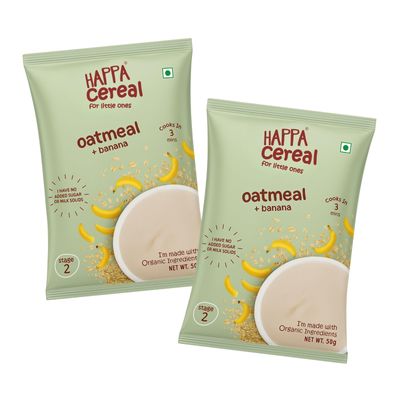 Happa Oatmeal and Banana Cereal for Babies | Only 2 Ingredients | No Sugar, Oil, Milk Powder, Flavours or Colours | Traditional Porridge Recipe | Cooks in 3 Minutes | Stage 2 (6 Months+) | 50g Pack of 2