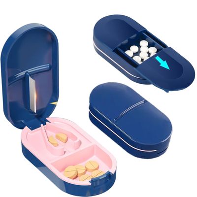 CRESSNOVA Pill Box Tablet Box for Medicine | Pill Organizer, Pill Cutter for Tablets of Any Size | Tablet Cutter Organizer | Portable Medicine Organiser for Travel, Daily Use (Blue)
