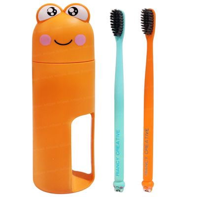 ArtSpark Cute Frog Design Kids Toothbrush Set with Holder Ultra Soft Bristles, Travel-Friendly, 2 Pcs Toothbrush + 1 Holder Cup, Perfect for Travel (Random Color)