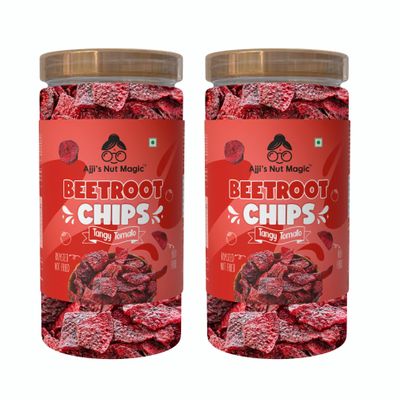 Ajji's Nut Magic Beetroot Chips Tangy Tomato 300g (Pack 2) | Healthy Vegan Snack | Gluten-Free, Low-Calorie | Light & Crispy Chips | high protein | Natural ingredients, Vegan | No Artificial Preservatives, Trans Fat Free, Low Calorie | Perfect for Sn