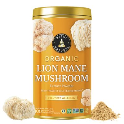 Rishi Natural Lion Mane Organic Mushroom (50 gram) - Improve Memory, Mood, Focus & Cognitive Support | Gut Health | Immune Support | Certified Organic | Rich in 38% Beta-Glucans (50 gram)