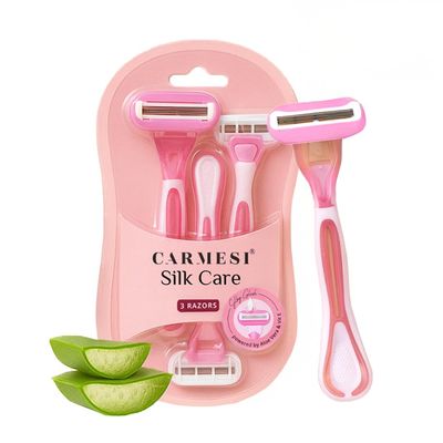 Carmesi Silk Care Body Razor for Women - Pack of 3 | Smooth & Painless Hair Removal For Arms, Legs, & Underarms | Aloe Vera and Vitamin E Lubrication Strip | Soft & Silky Skin | Flexible Head