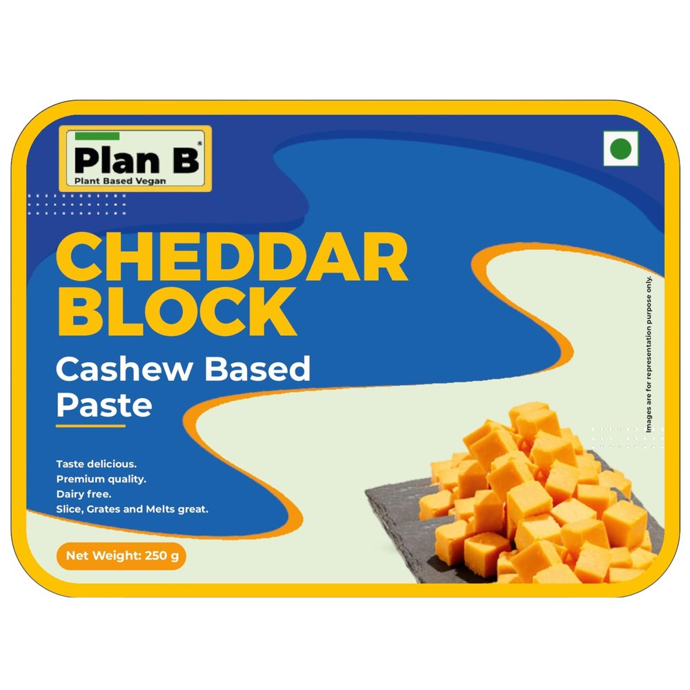 Plan B Plant-Based Cheddar Cheese Block 250g  Vegan, Dairy-Free, Lactose-Free, Ideal for Melting, Grating & Cooking  Made with Cashews  Delicious Vegan Cheese Alternative