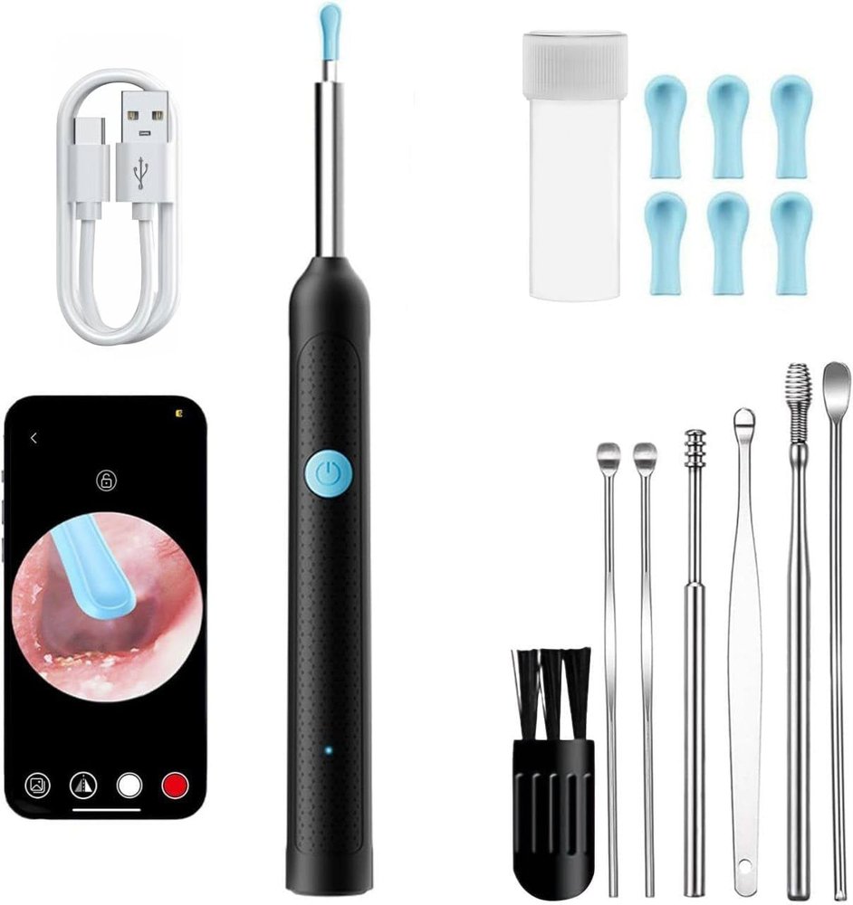 DISHIV Ear Endoscope Camera, 1080P HD WiFi Otoscope with 6 LED Lights, 4.5mm Lens, Type-C Charging, Ear Wax Removal Tool Kit