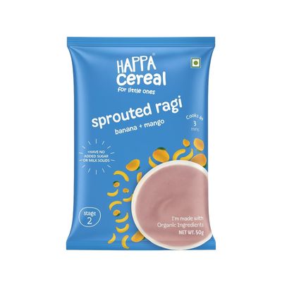 Happa Ragi Mango Banana Cereal for Babies | Only 3 Ingredients | No Sugar, Oil, Milk Powder, Flavours or Colours | Traditional Porridge Recipe | Cooks in 3 Minutes | Stage 2 (6 Months+) | 50g Pack