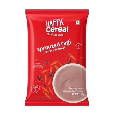 Happa Ragi Carrot Beetroot Cereal for Babies | Only 3 Ingredients | No Sugar, Oil, Milk Powder, Flavours or Colours | Traditional Porridge Recipe | Cooks in 3 Minutes | Stage 2 (6 Months+) | 50g Pack