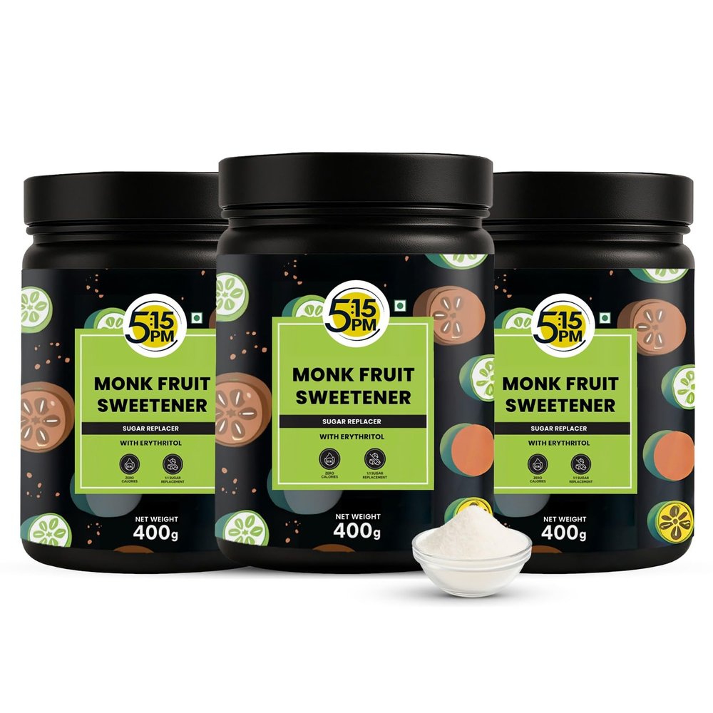 5:15PM Monk Fruit Sweetener Powder with Erythritol 400 g | Monk Fruit Sugar Extract For Cooking & Baking | Natural Sugar Substitute (Pack of 3)