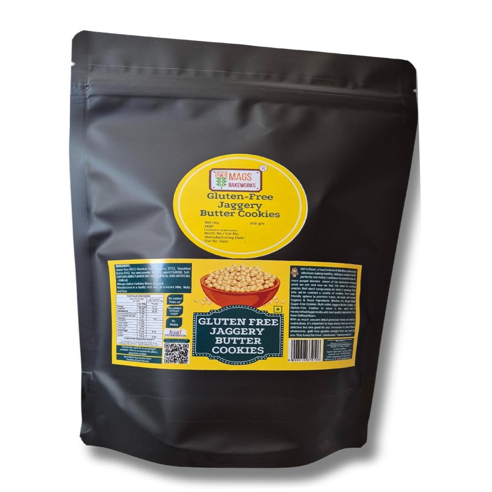 Mags Bakeworks Gluten-Free Jaggery Butter Cookies  Millet-Based Healthy Cookies | No Maida, No Refined Sugar, No Palm Oil (200g)