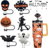 6 Pack Halloween Straw Cover, Reusable Silicone Straw Topper for Stanley, Straws Cap for Sipper Straws Cover Cap for Stanley Cup Accessories for 30&40oz Tumbler Cup Halloween Decoration view 1