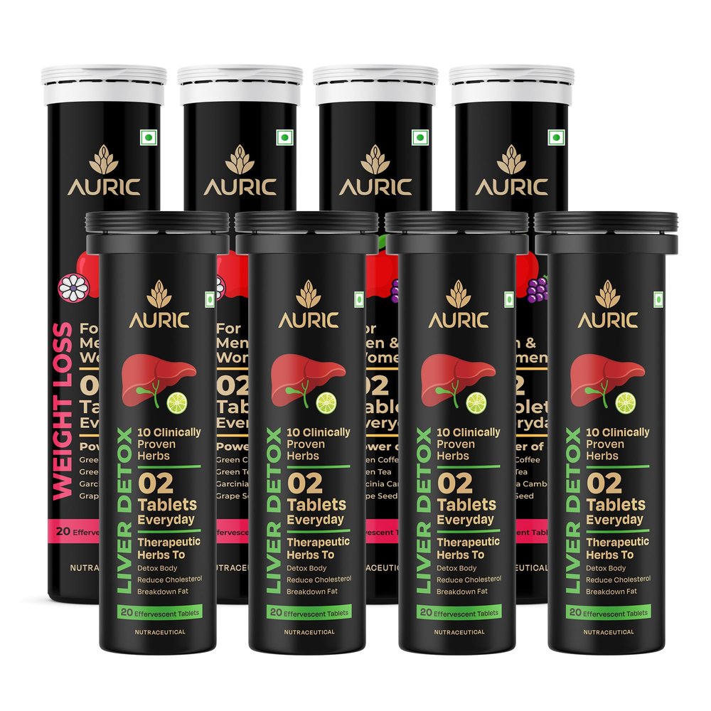 Auric Liver Detox & Get Slim Combo 80 Tablets Each with 10 Ayurvedic Herbs | Clinically Researched Therapeutic Ingredients