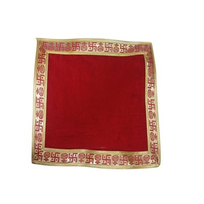 (18x 20 Inch) Large Size Plain Red Velvet Pooja Aasan Cloth for God Idol Sitting, Puja Chowki, Temple Shelf, Ganesh Baithak and Home Mandir Decoration - Pack of 1