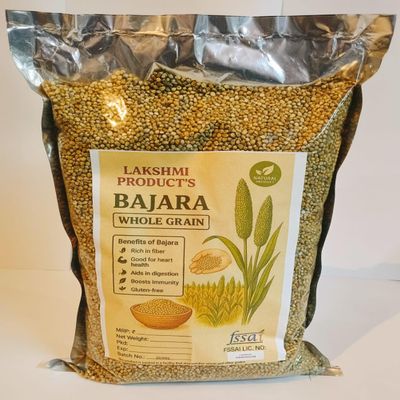 LAKSHMI Organic Bajra | Pearl Millet | Produce of India from Organic Farm, Whole Grain | Rich in Dietary Fibres | Free from Sugar, Cholestrol, Transfats (1 KG, BAJARA (Pearl Millet))