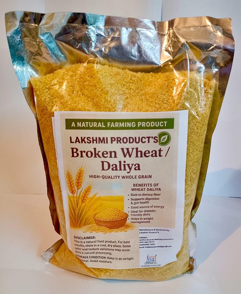 LAKSHMI Organic Sarwati Gehu(Wheat) Broken Rava/Grit/Daliya/Porridge Pure Wheat Dalia 1 kg Pack | Cooks In 15 Minutes | Broken Emmer Daliya | Low GI | Suitable For Diabetics (1 KG, Grit/Daliya)