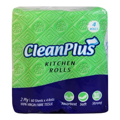 Clean Plus Kitchen Roll 60 Pulls : 4 Units [2 Packs]