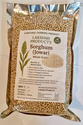 Lakshmi Jowar(Sorghum) 1 Kg| Unpolished Millet | Organic (Sorghum, Jonna, Jola, Cholam) | Healthy & High Fiber, Gluten Free | Suitable for Multiple_Grain-Recipes | 100% Vegan 1 Kg Grain