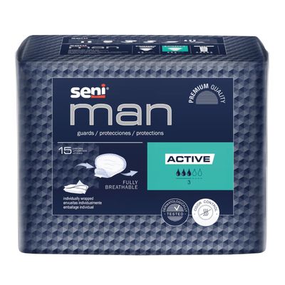 Seni Man Bladder Control Guards Active Pads - 15 Pieces | High Absorbency, Breathable, Leak-Proof Incontinence Protection & Comfort