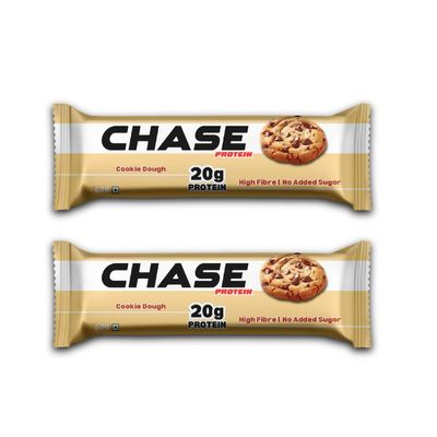 Chase Protein Bar 60g (Pack of 2, Cookie Dough) | 20g Protein | Isolate Whey, No Added Sugar & Low GI | Soft Chew Energy Bar for Muscle Gain, Pre/Post Workout | Healthy Snack for Adults