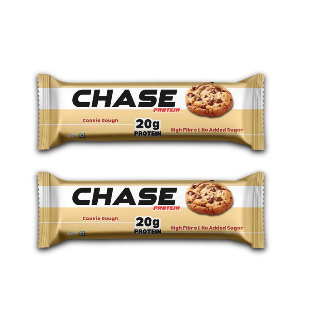 Chase Protein Bar 60g (Pack of 2, Cookie Dough) | 20g Protein | Isolate Whey, No Added Sugar & Low GI | Soft Chew Energy Bar for Muscle Gain, Pre/Post Workout | Healthy Snack for Adults
