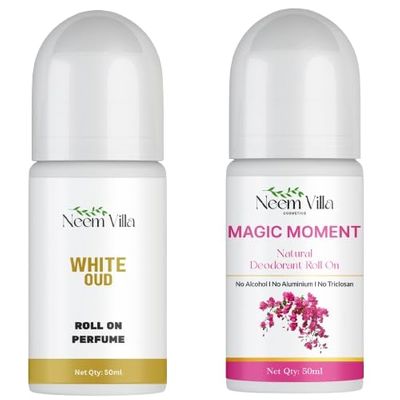 Sutroku Underarm Roll-On Serum for Men & Women, Brightening & Sweat Control Deodorant, Skin Soothing for Dark Underarms & Long-Lasting Freshness (Medium, White Oud+Magic Moment)