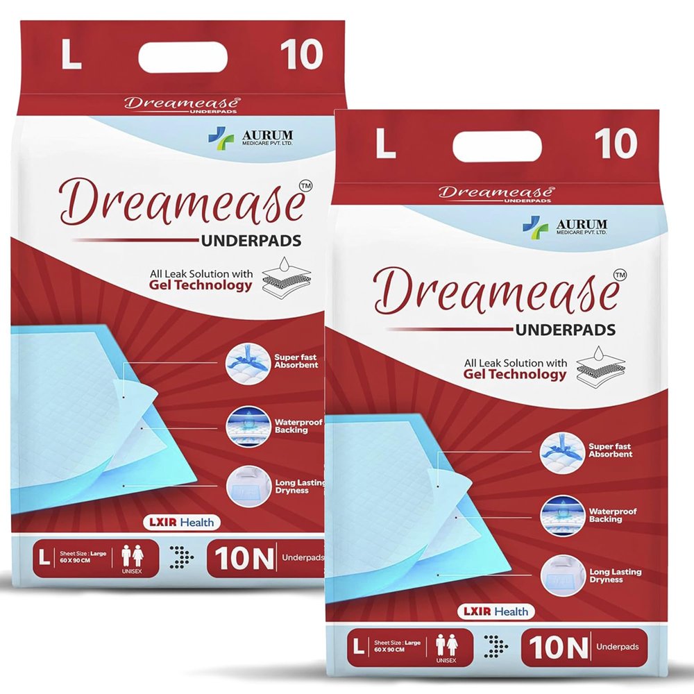 Dreamease Underpads, Leak Solution with Gel Technology, Large 60x90 cm, Count 20| Pack of 2