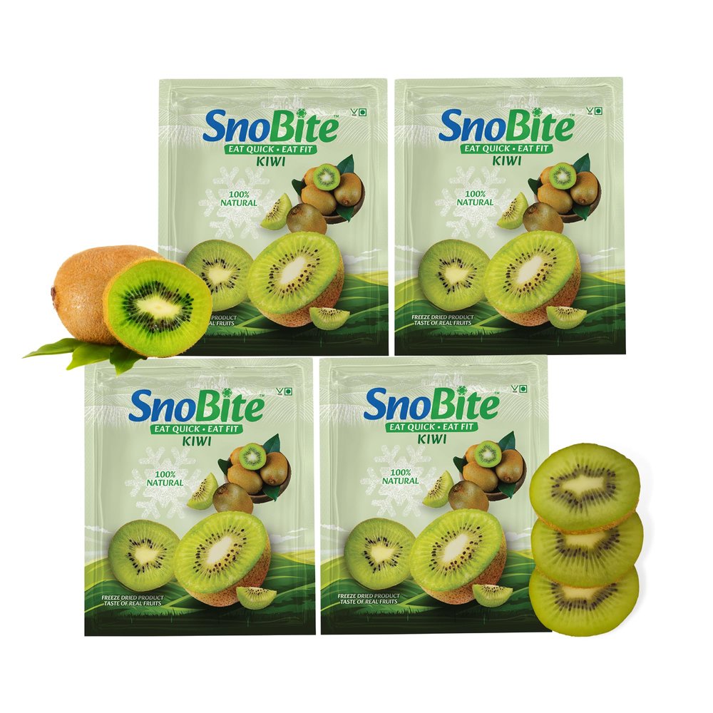 SnoBite Freeze-Dried Kiwi Pouch | 100% Natural | No Added Sugar, Zero Preservatives | Healthy, Tasty, Gluten Free Snack for Adults and Kids | 64g (Pack of 4)
