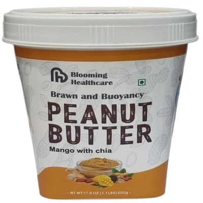 BLOOMING HEALTHCARE Peanut Butter Mango with Chia | Protein & Fiber | Natural Nut Butter for Smoothies, Toast & Snacks | Fresh Peanut Butter | 500g