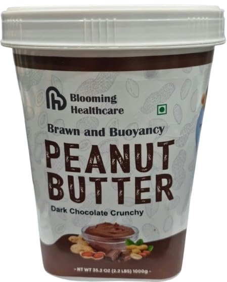 Blooming Healthcare Peanut Butter | Dark Chocolate Crunchy | Nutritious Plant-Based Spread for Breakfast, Smoothies & Snacking | Protein & Fiber