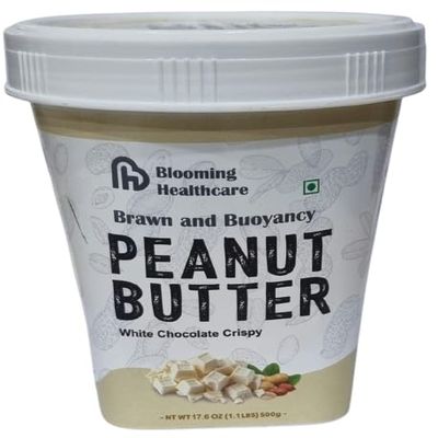 Blooming Healthcare Peanut Butter | White Chocolate Crispy | Smooth & Crunchy Nut Spread for Breakfast, Smoothies & Snacking | Protein & No Preservatives 500g