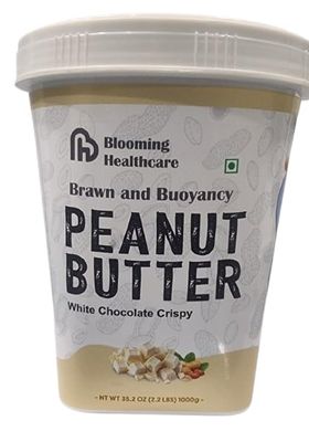 Blooming Healthcare Peanut Butter | White Chocolate Crispy | Smooth & Crunchy Nut Spread for Breakfast, Smoothies & Snacking | Protein & No Preservatives