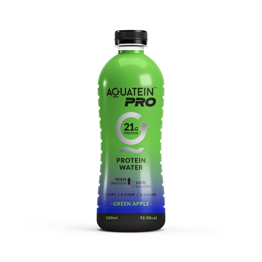 Aquatein 21g Protein Water  Green Apple Flavor - Zero Sugar, Low Calorie, Ready-to-Drink Whey Protein Beverage for Fitness & Recovery  500ml (Pack of 12)