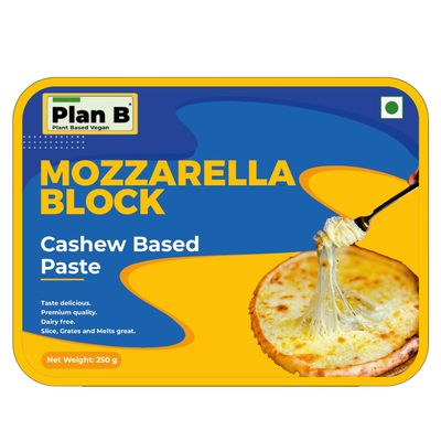 Plan B Plant-Based Mozzarella Cheese Block 250g  Vegan, Dairy-Free, Lactose-Free  Melts Perfectly  Ideal for Pizza, Pasta, and Baking  Made with Cashews