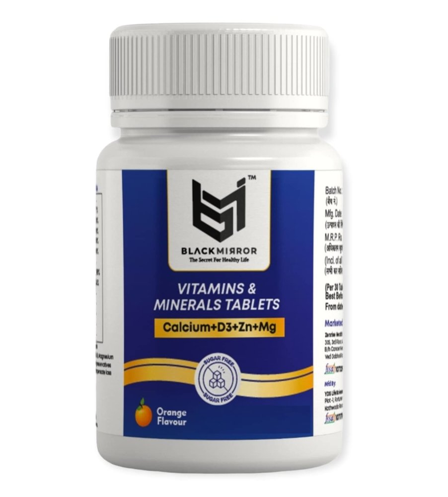 BLACK MIRROR Multivitamin Tablets with Calcium, D3, Zinc, Magnesium, B-Complex, 30 Tablets, Orange Flavour, Sugar-Free
