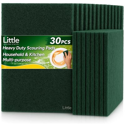 Little Life List - Large Scrub Pad for Utensils, Heavy Duty Super Scrubber to Cleaning Dish, Utensil, Vessel in Kitchen, Big Size 10x15 Cm, Green, Pack of 30