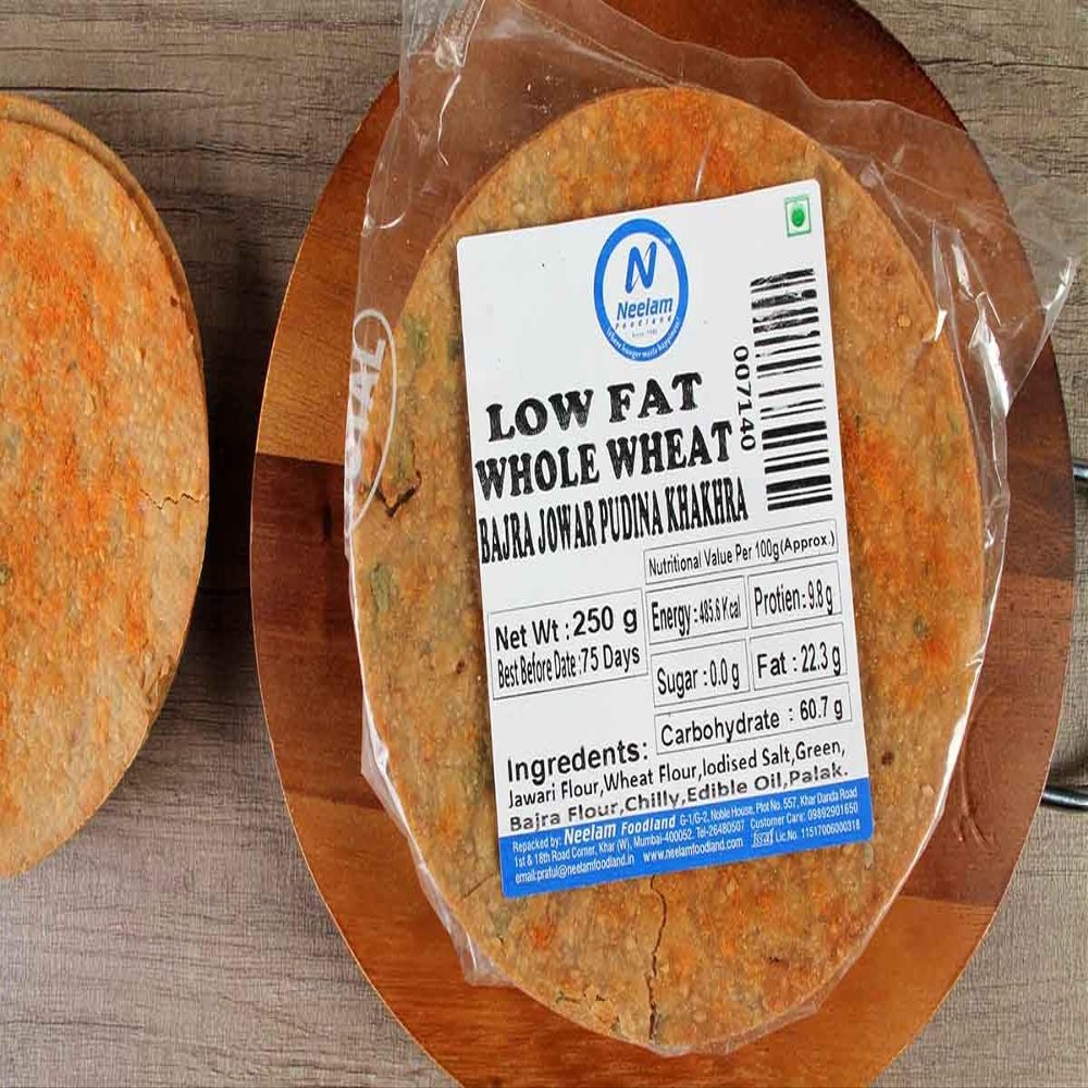 Neelam Foodland | Whole Wheat Bajri Jowar Palak Khakhra Nutritious & Crunchy Multigrain Indian Snack | 500GM
